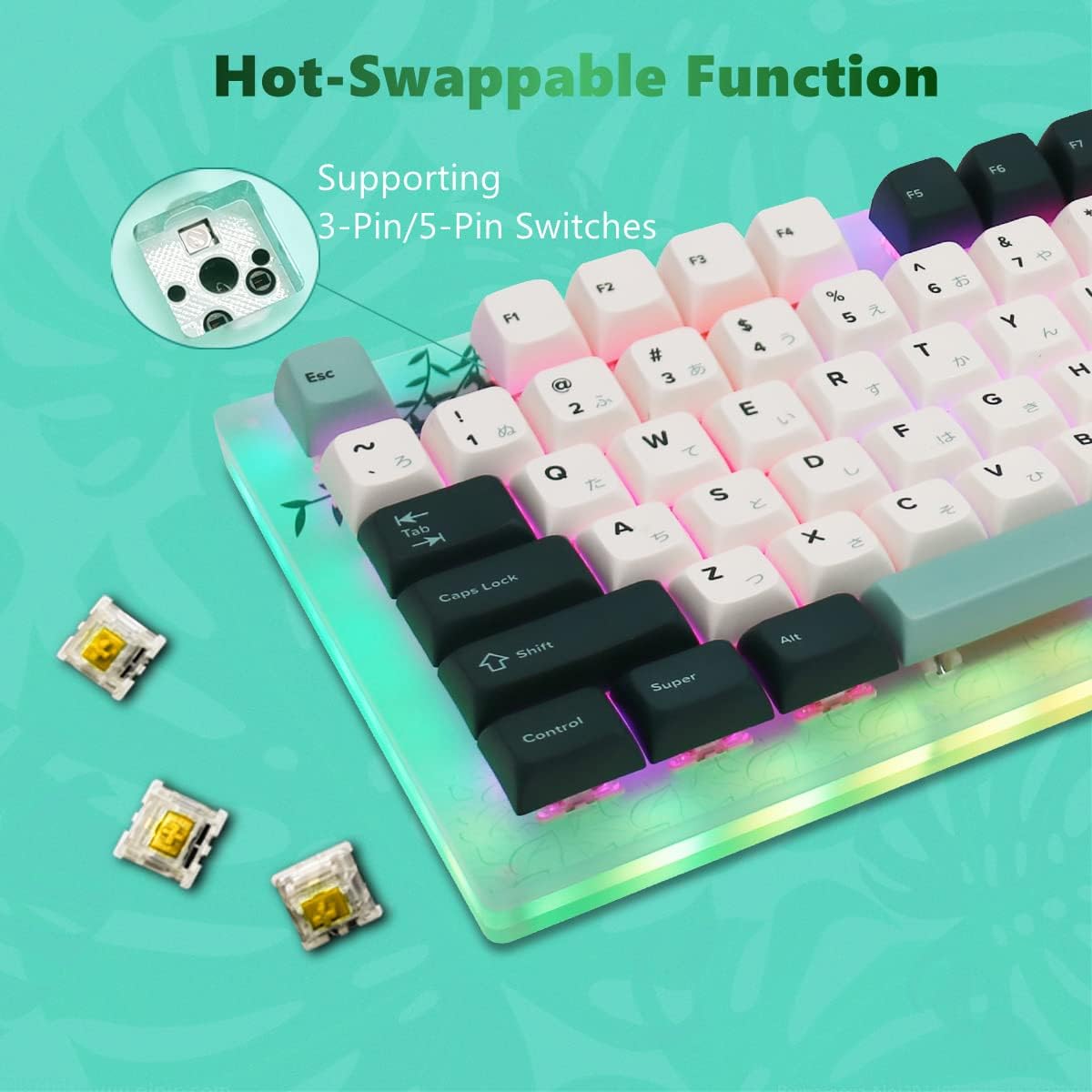 Gaming Mechanical Keyboard TKL Hot Swappable RGB with Plant Theme