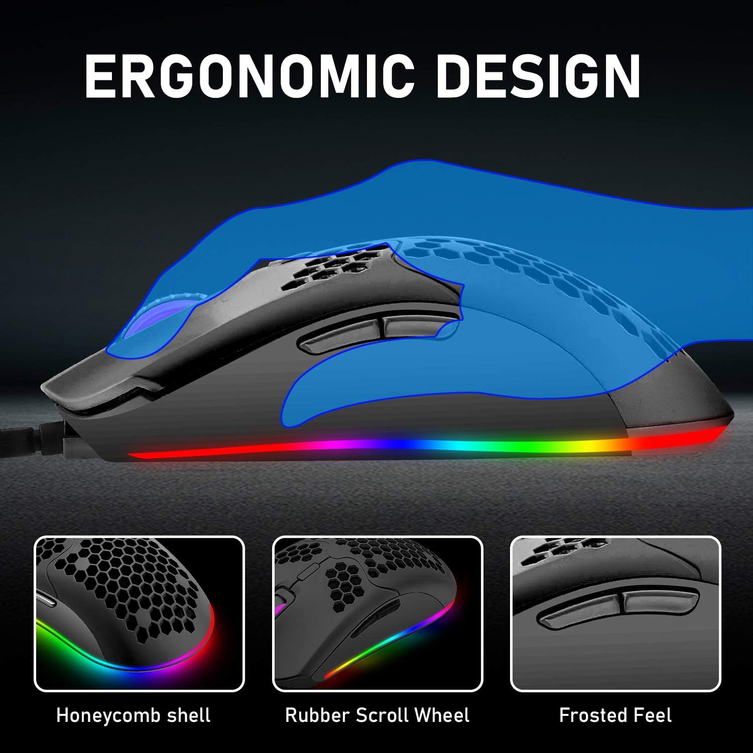 Wired Lightweight Gaming Mouse 69g Ultralight Honeycomb Shell RGB Chroma Backlit