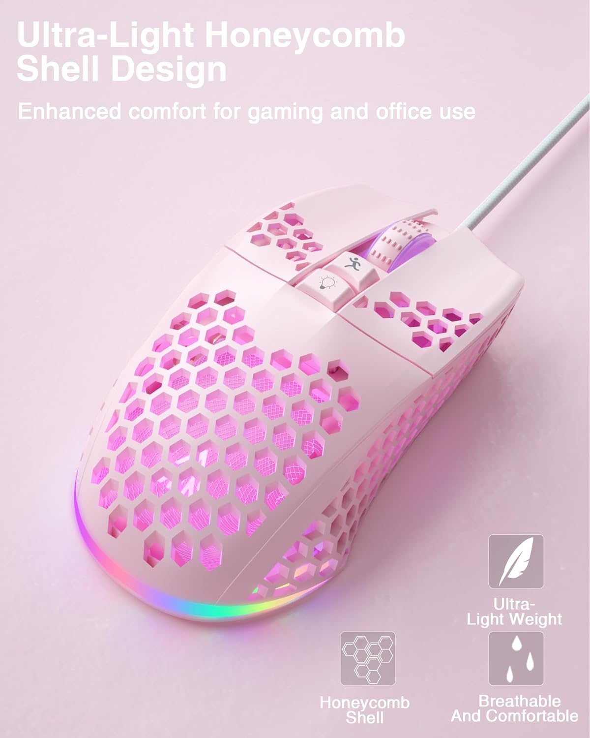 Lightweight Wired Gaming Mouse Honeycomb 7 Programmable Buttons