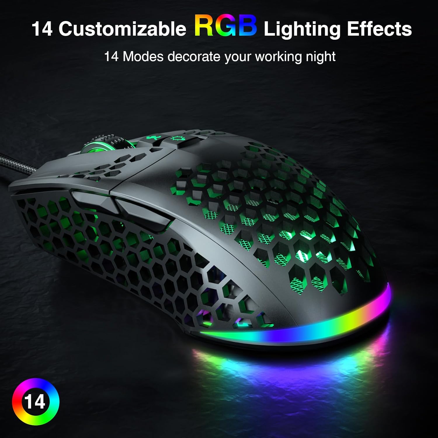 Lightweight Wired Gaming Mouse Honeycomb 7 Programmable Buttons