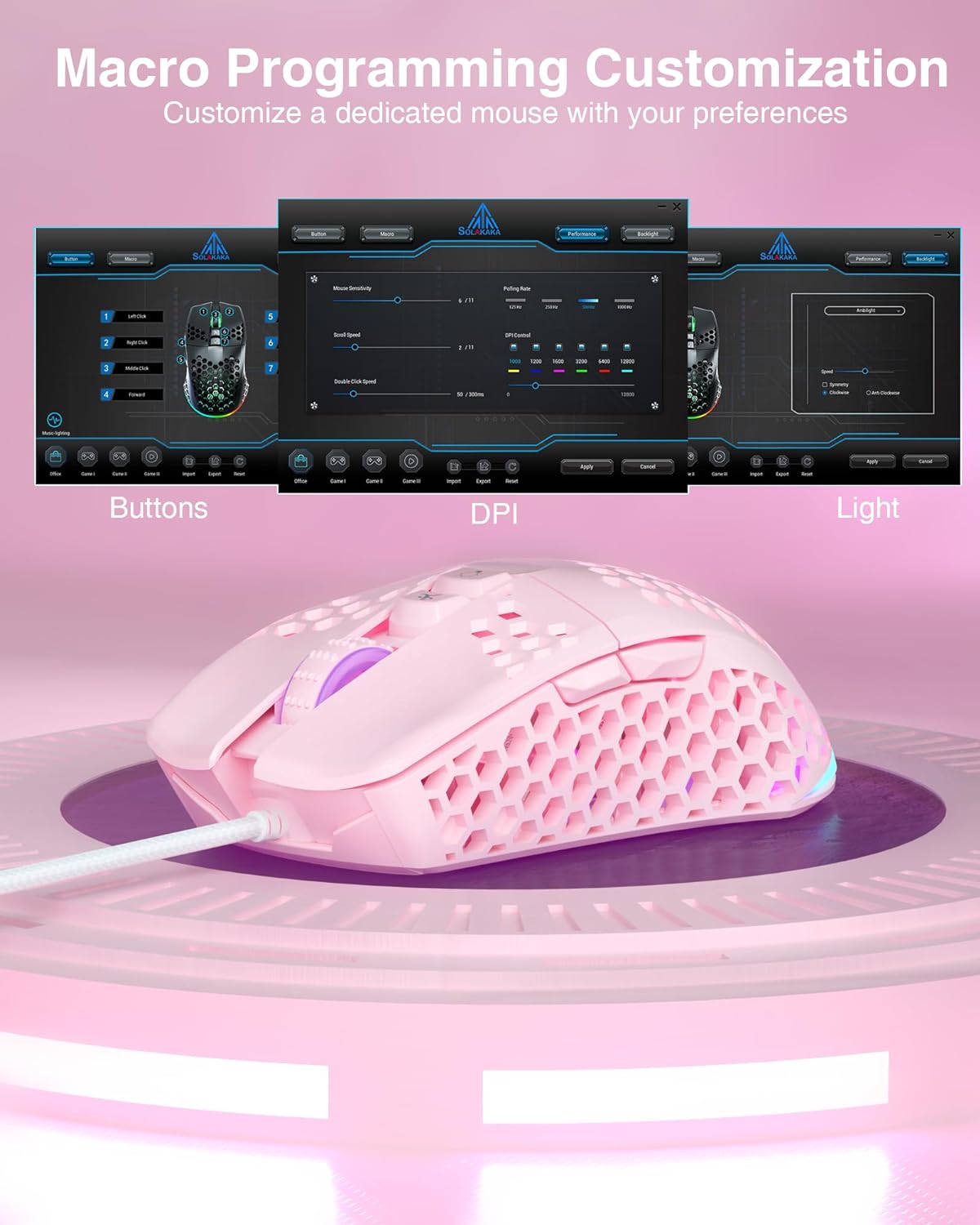 Lightweight Wired Gaming Mouse Honeycomb 7 Programmable Buttons