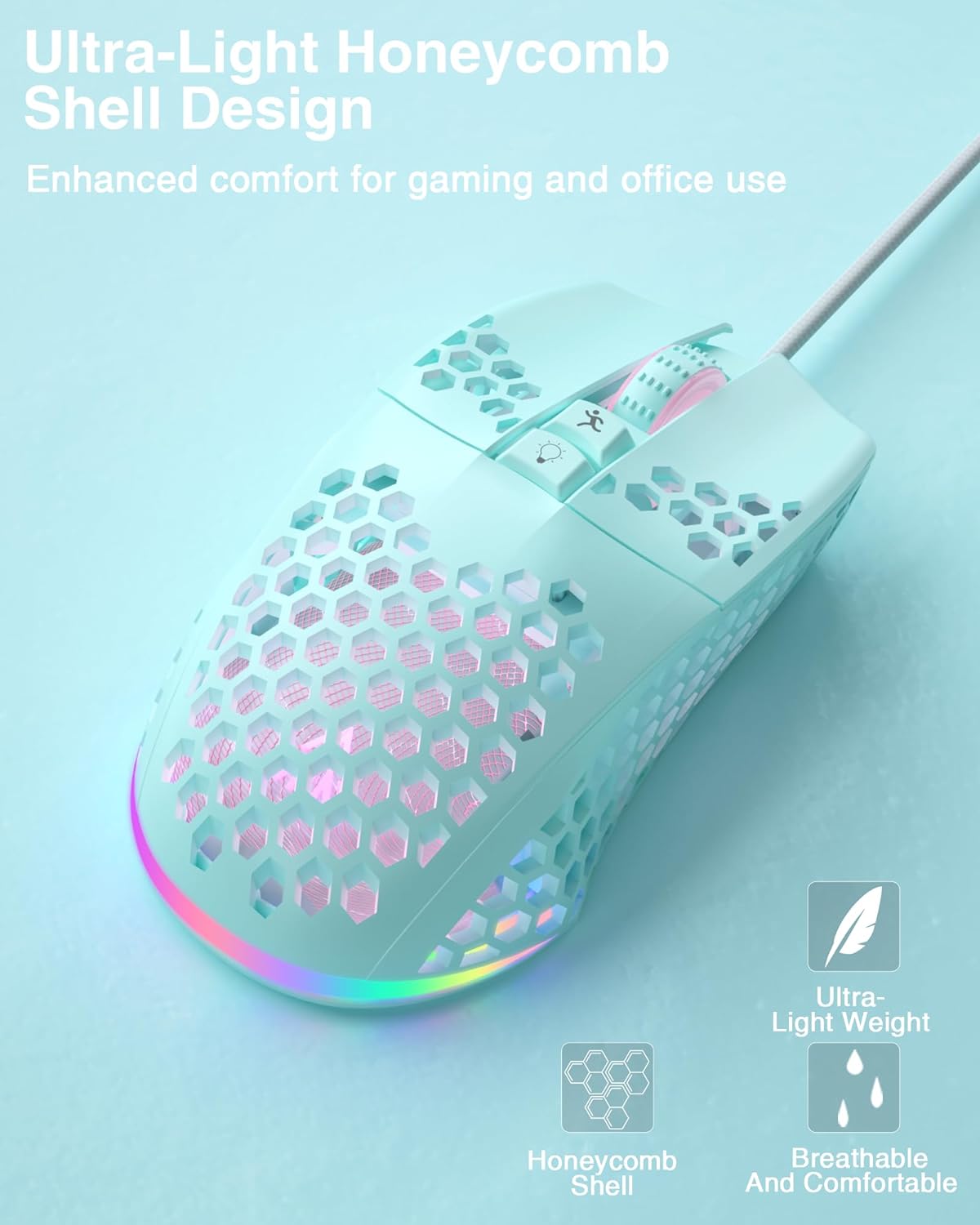 Lightweight Wired Gaming Mouse Honeycomb 7 Programmable Buttons