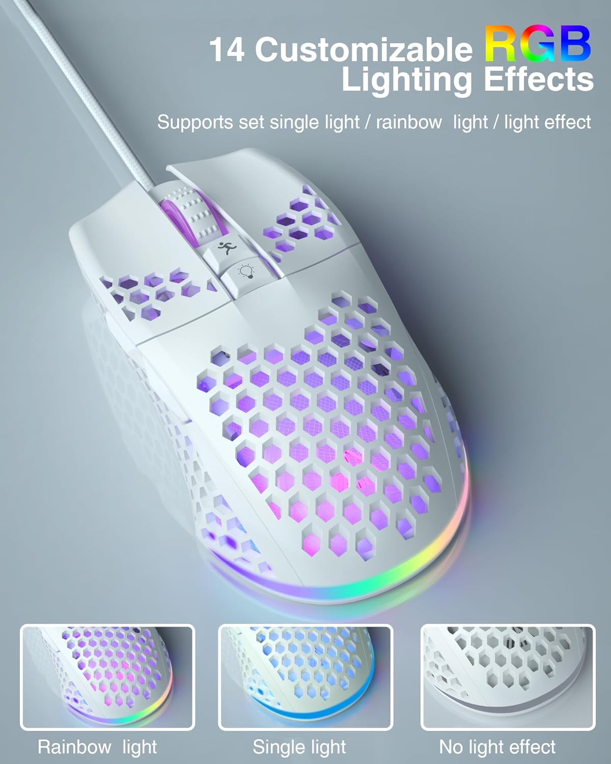 Lightweight Wired Gaming Mouse Honeycomb 7 Programmable Buttons