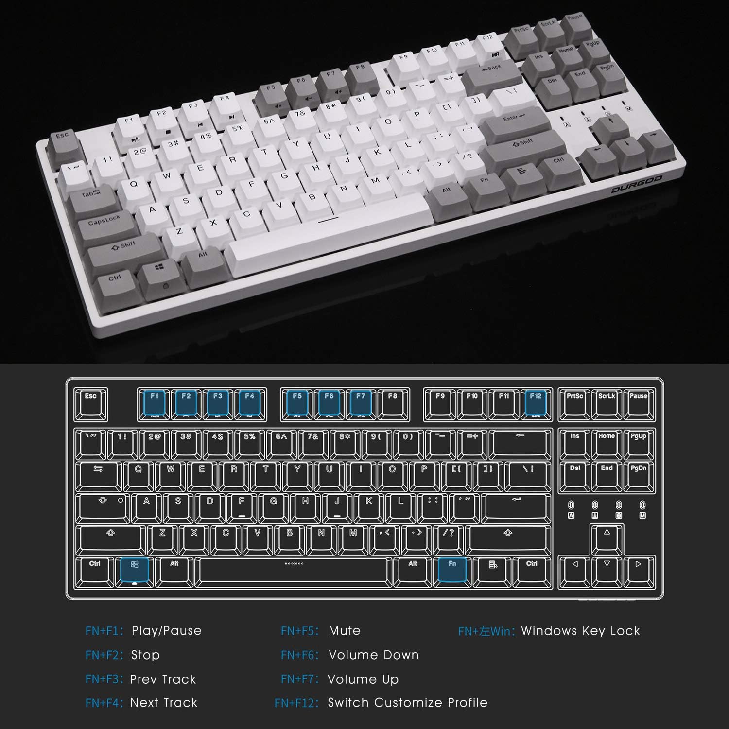 Wired Mechanical Gaming Keyboard - 87 Key - Double Shot PBT