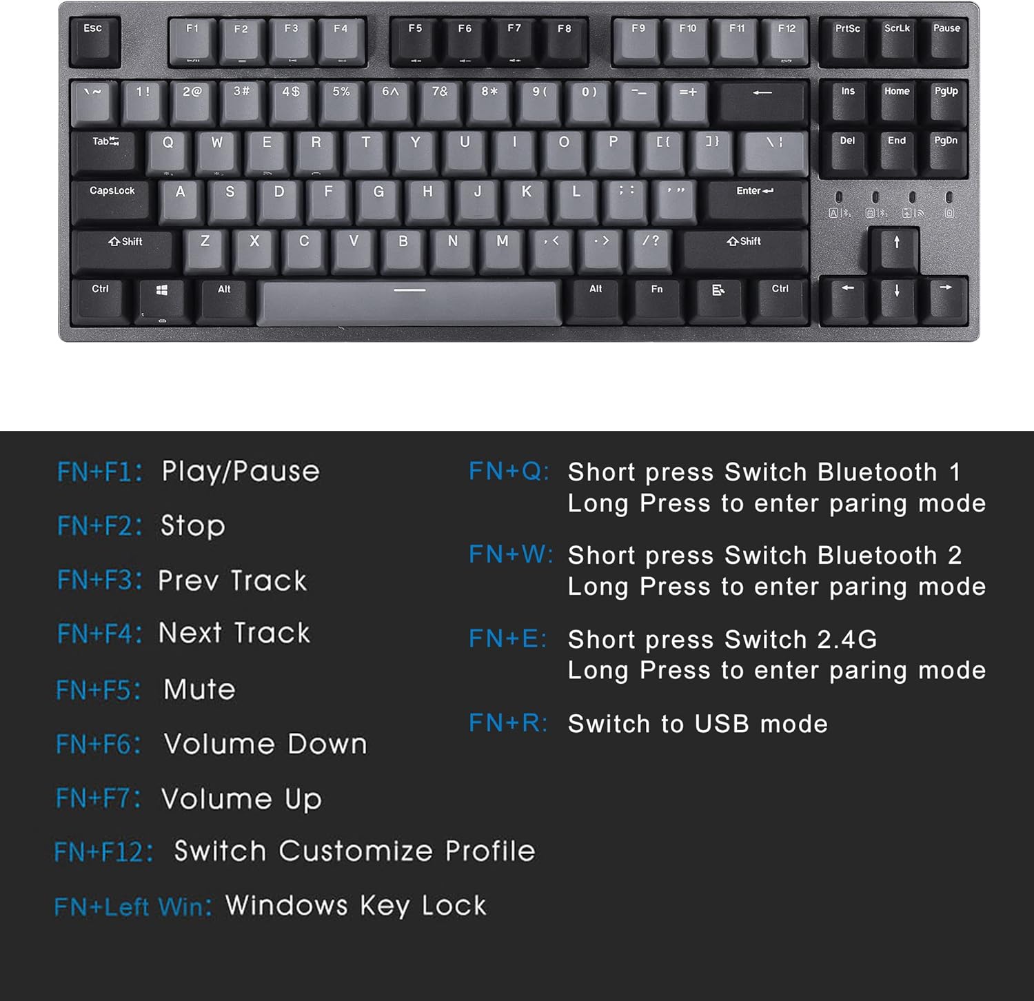 Wired Mechanical Gaming Keyboard - 87 Key - Double Shot PBT