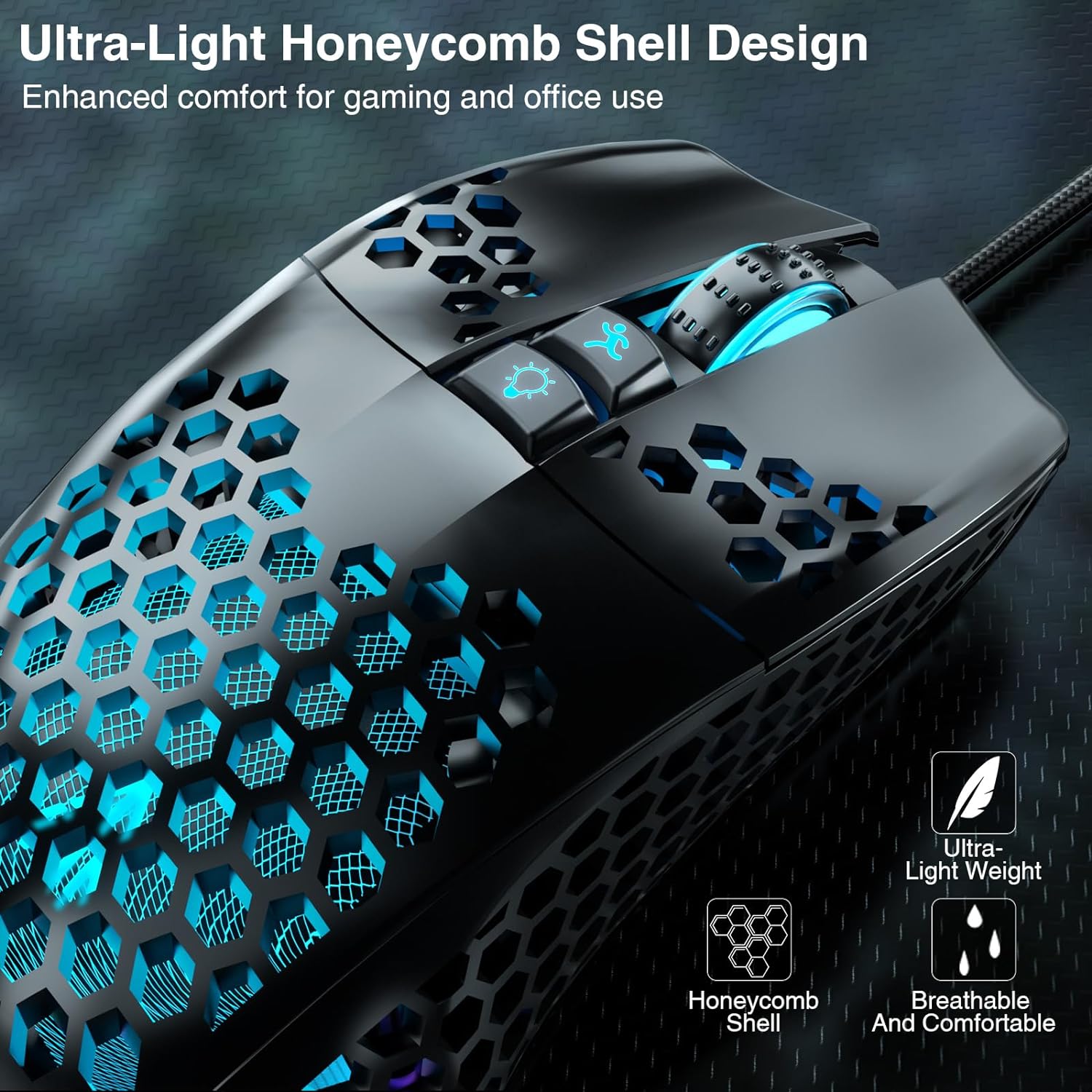 Lightweight Wired Gaming Mouse Honeycomb 7 Programmable Buttons