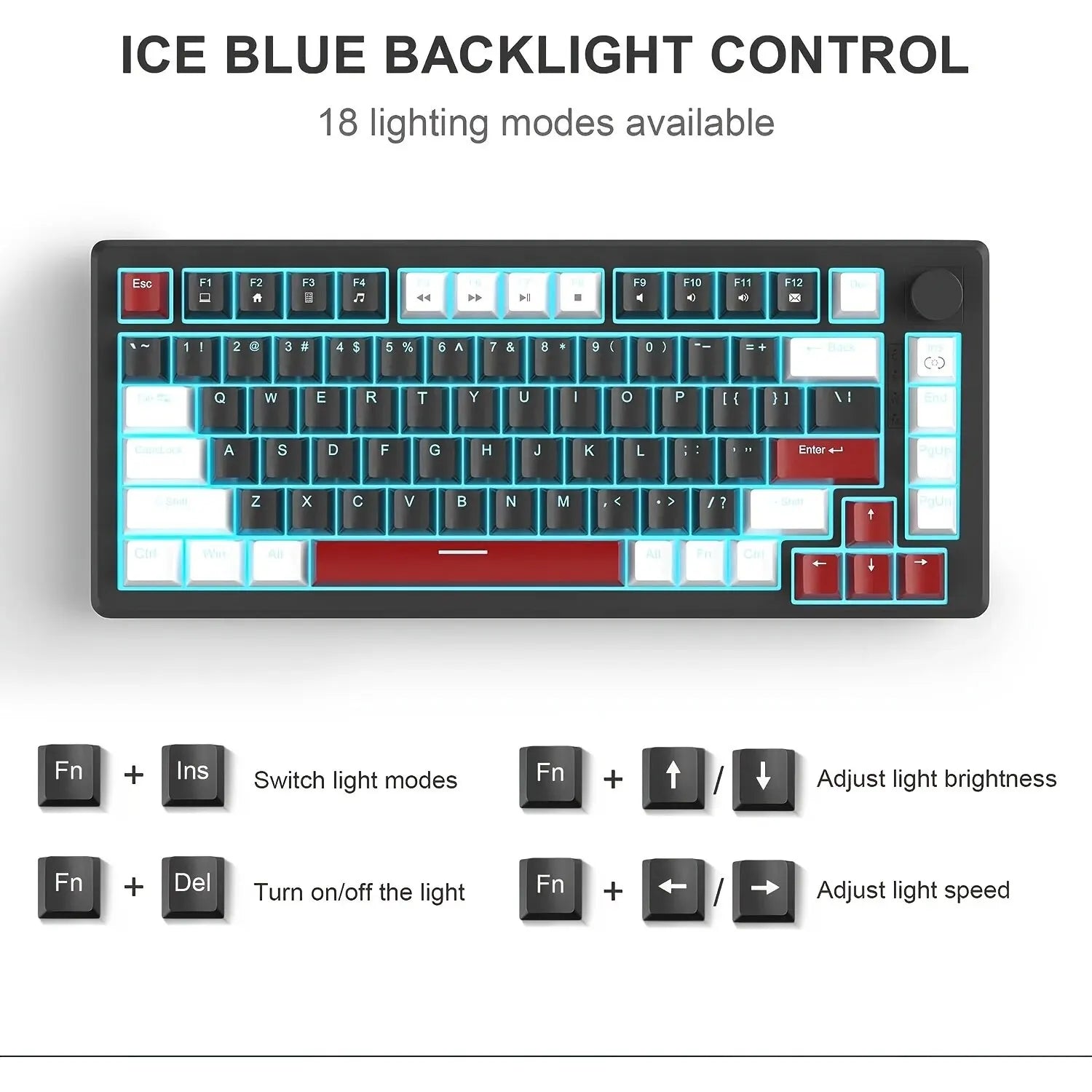 Mechanical Gaming Keyboard Compact Blue Backlit Wired, Knob Control