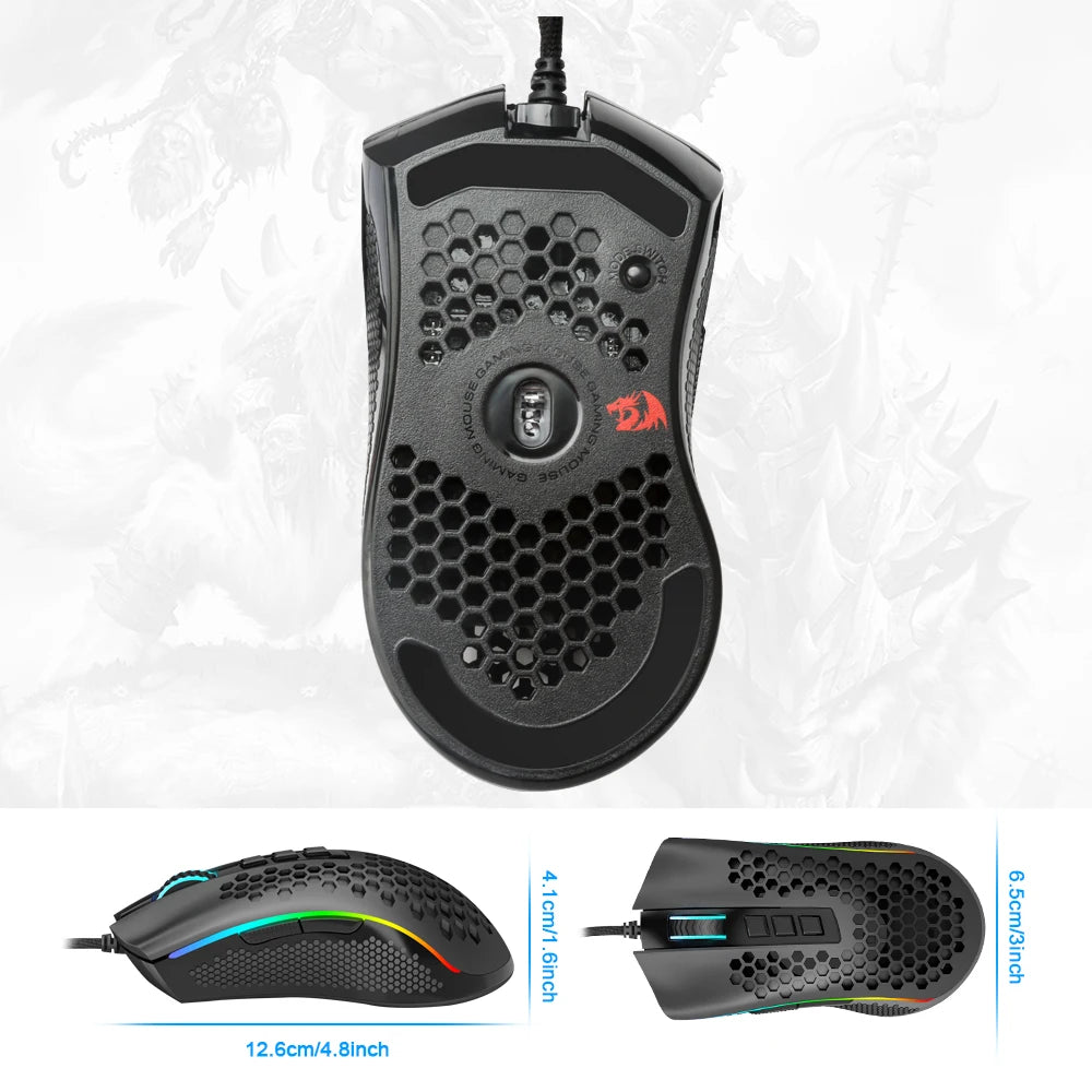 Storm USB Wired RGB Gaming Ultralight Honeycomb Mouse 12400 DPI