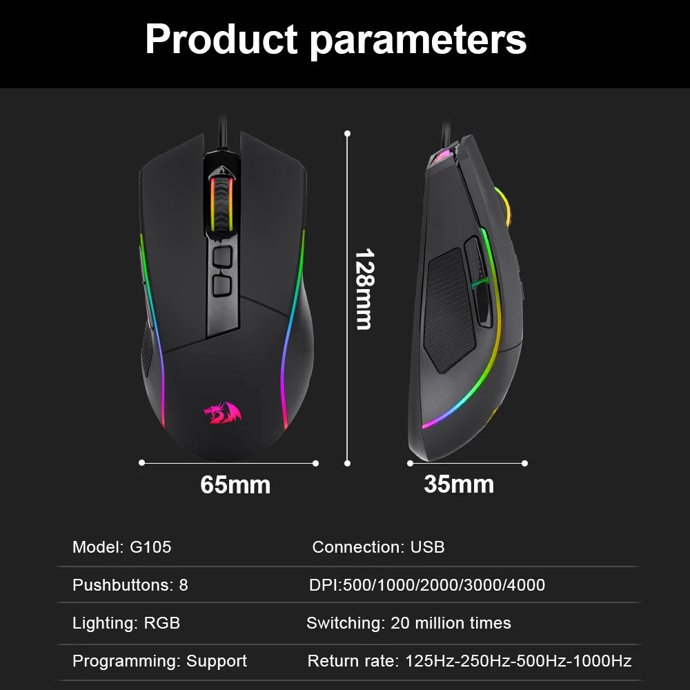 RGB USB Wired Gaming Mouse 8000 DPI 8 buttons ergonomic