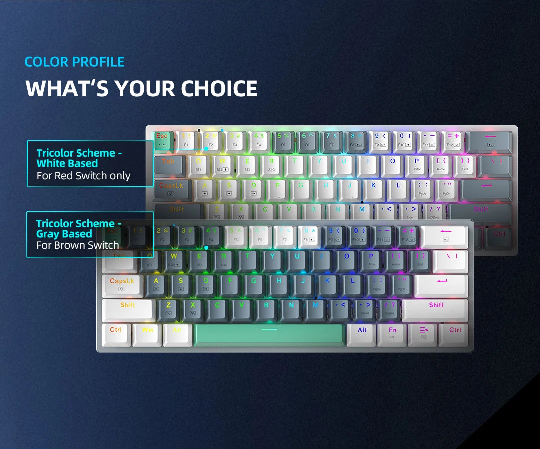 Wireless Mechanical Keyboard 60% Hot-swappable Tri-mode RGB Wireless