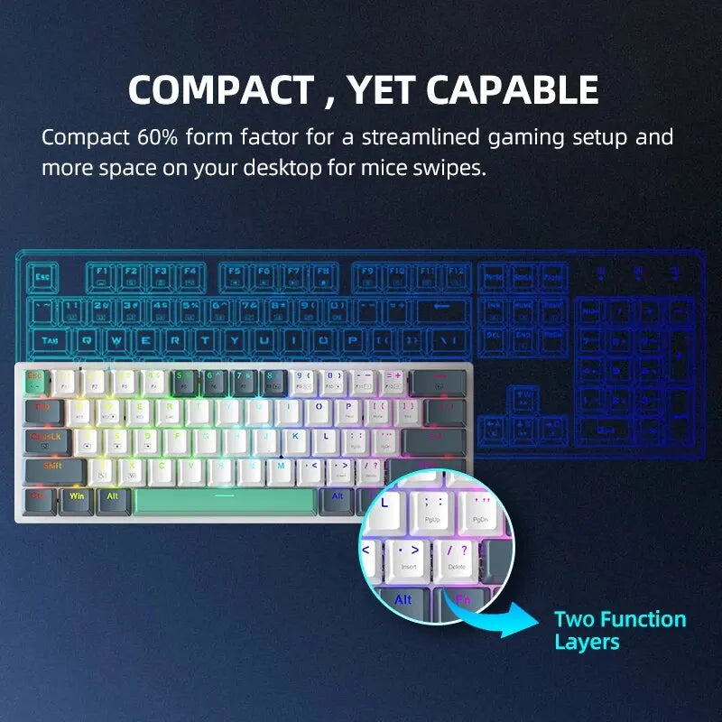 Wireless Mechanical Keyboard 60% Hot-swappable Tri-mode RGB Wireless