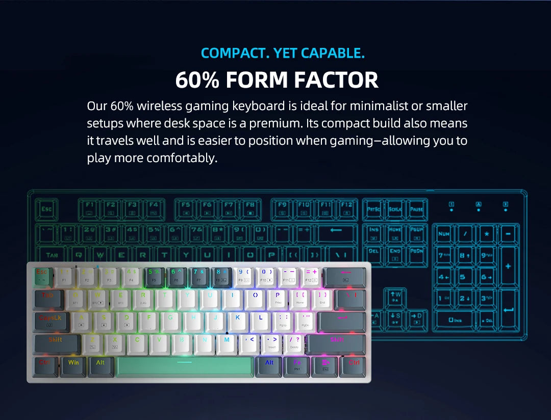 Wireless Mechanical Keyboard 60% Hot-swappable Tri-mode RGB Wireless