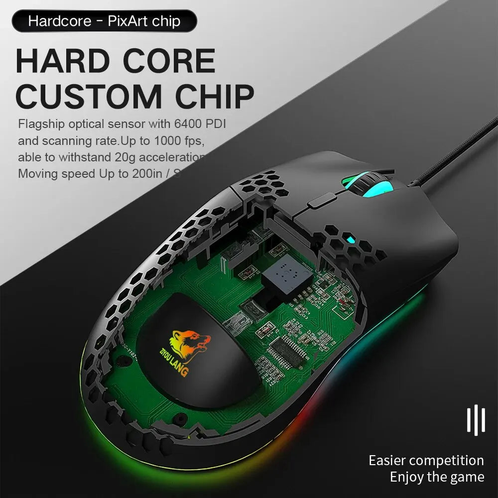 Wired Lightweight Gaming Mouse 69g Ultralight Honeycomb Shell RGB Chroma Backlit