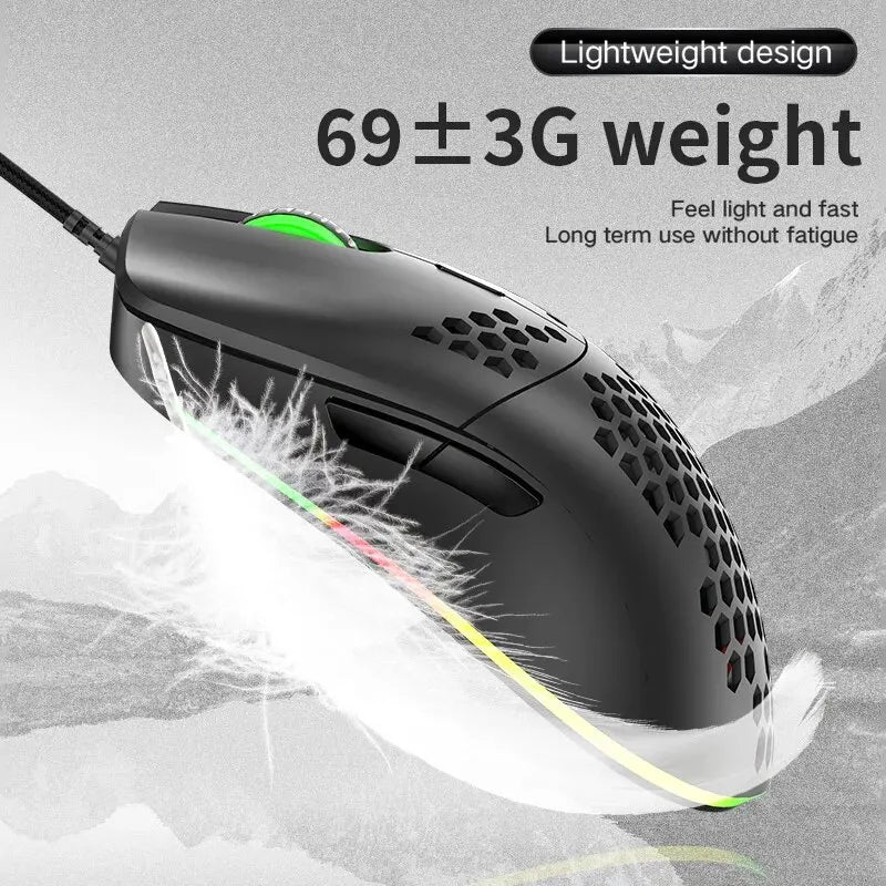 Wired Lightweight Gaming Mouse 69g Ultralight Honeycomb Shell RGB Chroma Backlit