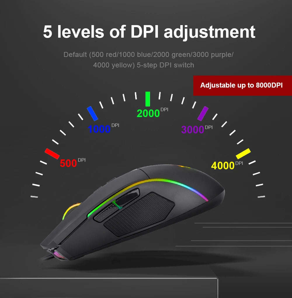 RGB USB Wired Gaming Mouse 8000 DPI 8 buttons ergonomic