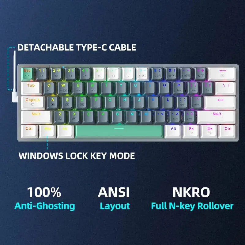 Wireless Mechanical Keyboard 60% Hot-swappable Tri-mode RGB Wireless