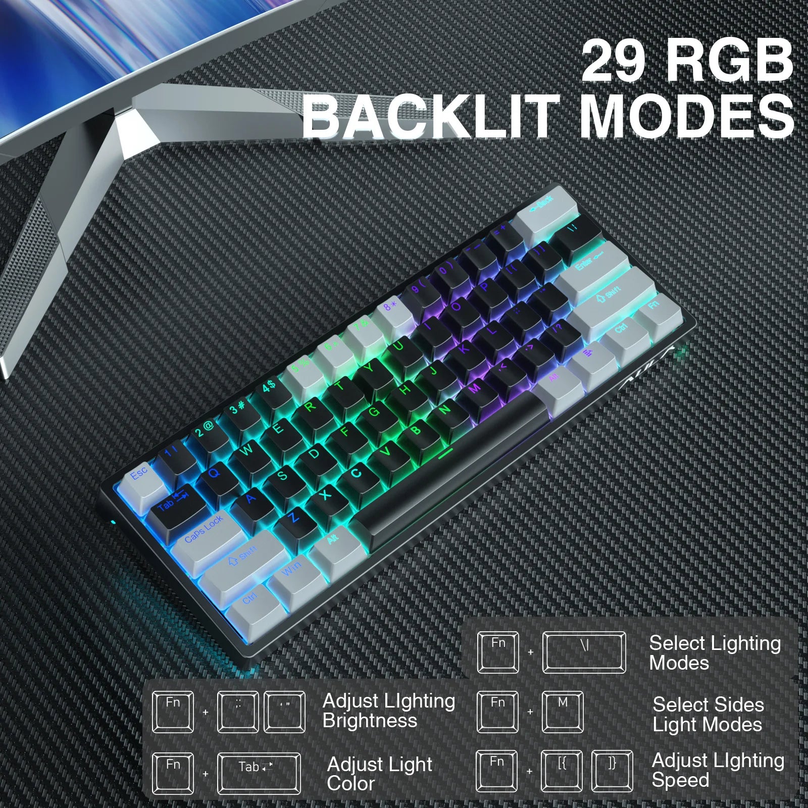 Mechanical Gaming Keyboard 60% Hot-swap RGB Customized Layout