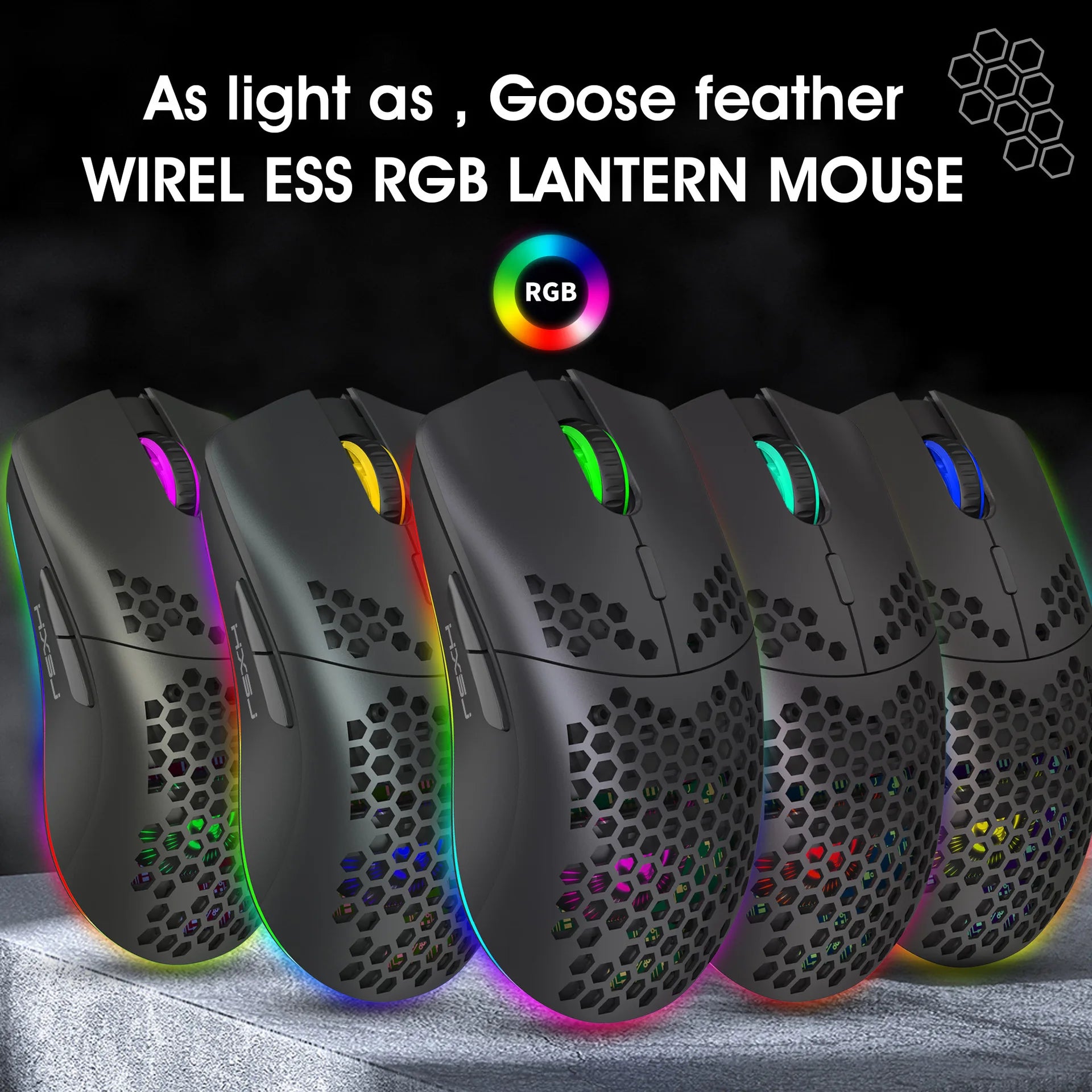 Rechargeable USB 2.4G Wireless Honeycomb Gaming Mouse RGB Lighting