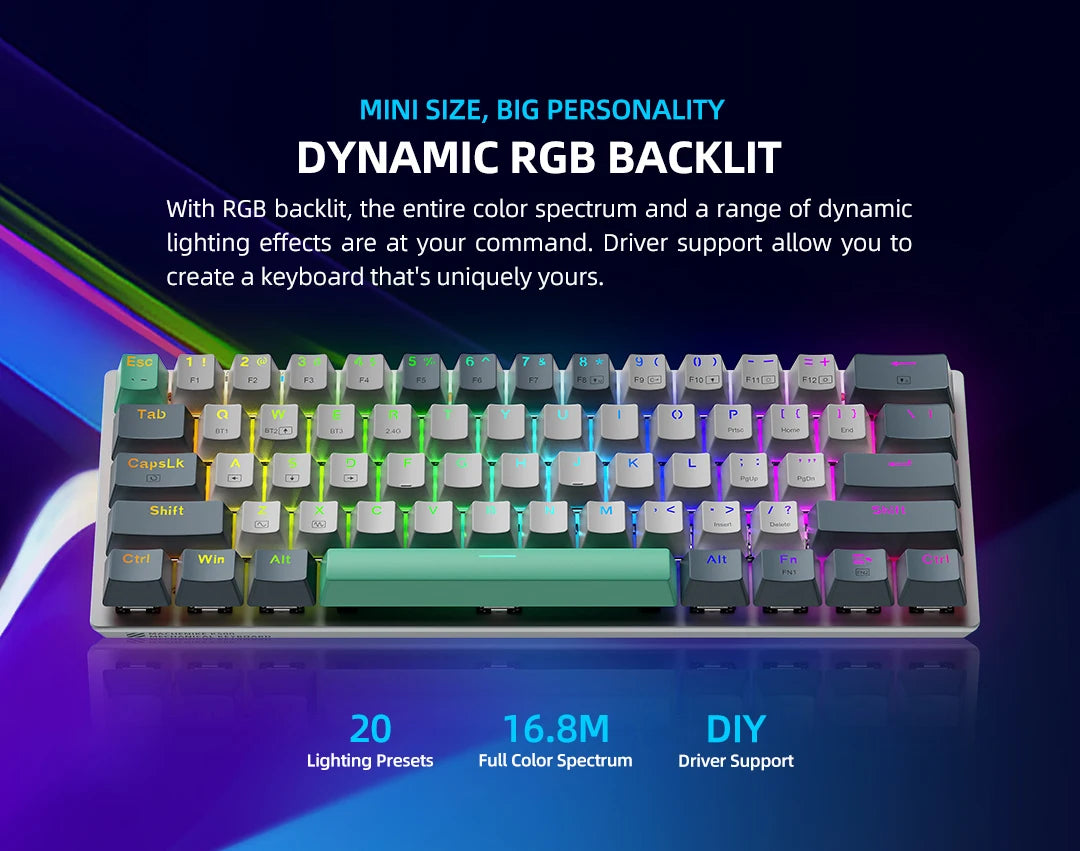 Wireless Mechanical Keyboard 60% Hot-swappable Tri-mode RGB Wireless