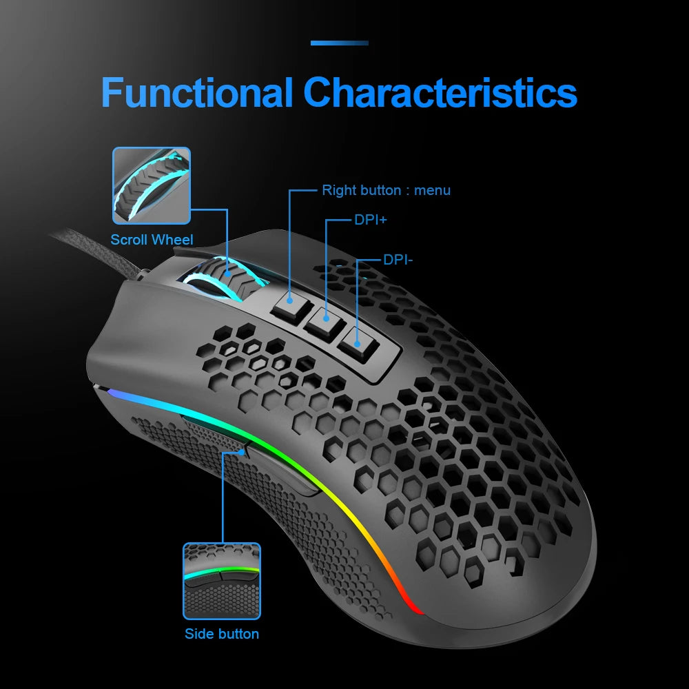 Storm USB Wired RGB Gaming Ultralight Honeycomb Mouse 12400 DPI