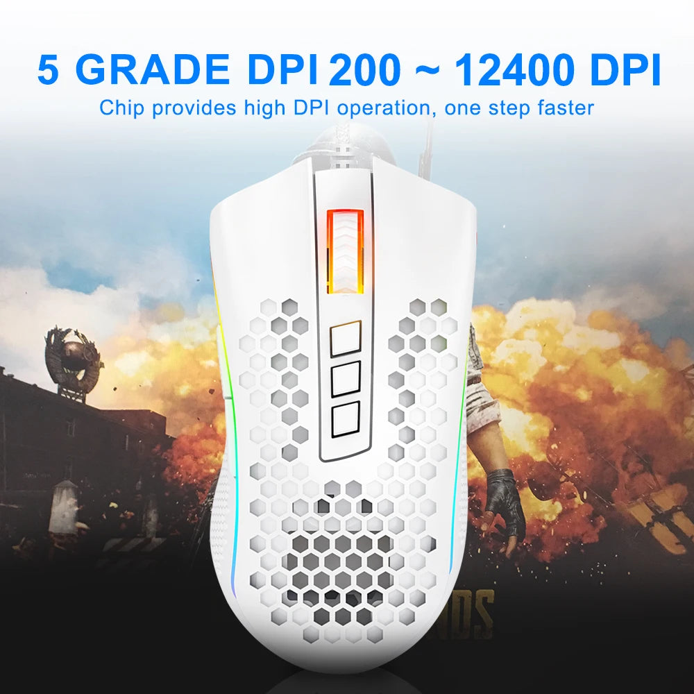 Storm USB Wired RGB Gaming Ultralight Honeycomb Mouse 12400 DPI