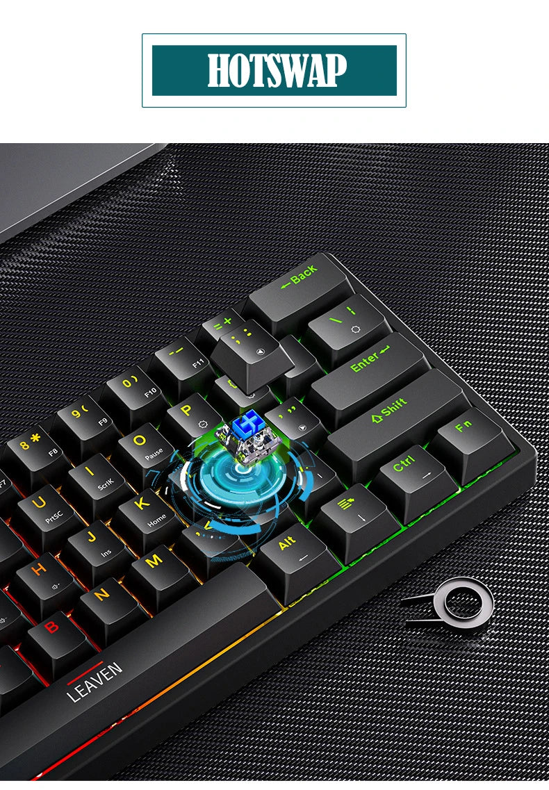 Mini Backlit RGB Gaming Mechanical Keyboard 60% Custom Keycap Hotswap