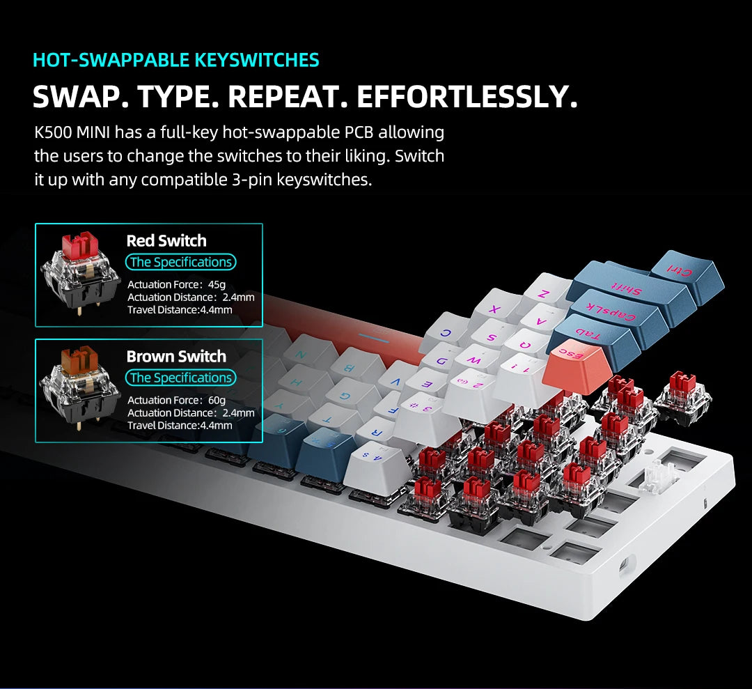 Mini Gaming Mechanical Keyboard 60% Form Hot-Swappable RGB Backlit