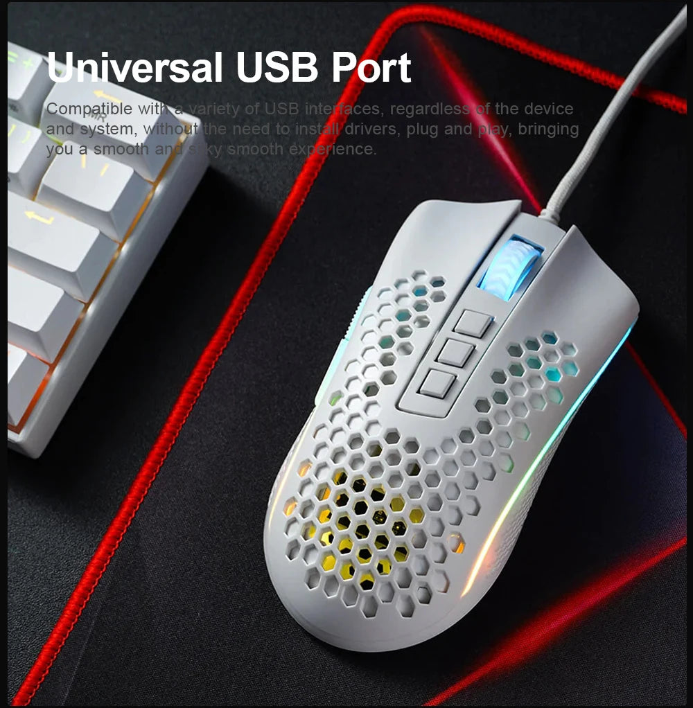 Storm USB Wired RGB Gaming Ultralight Honeycomb Mouse 12400 DPI