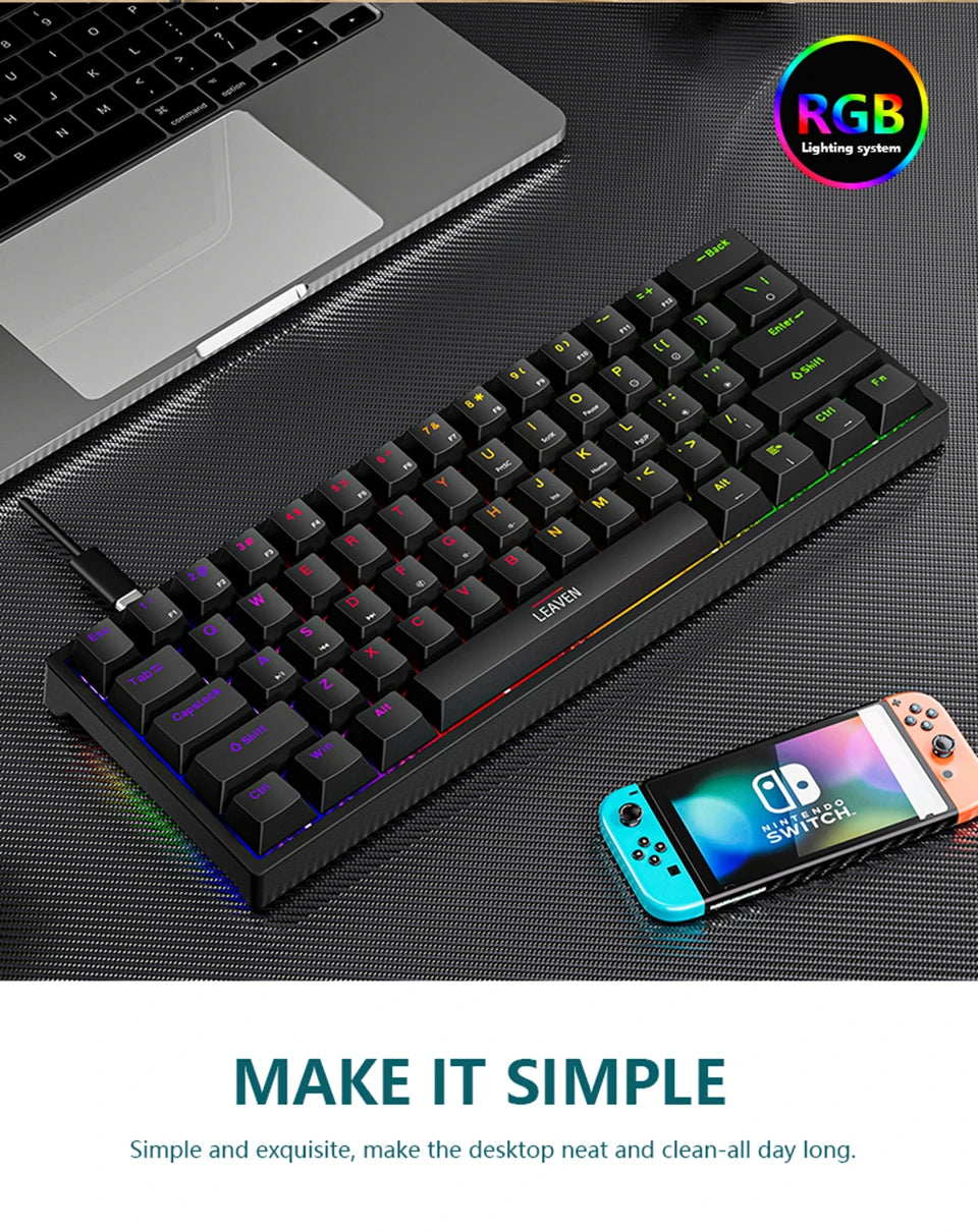Mini Backlit RGB Gaming Mechanical Keyboard 60% Custom Keycap Hotswap