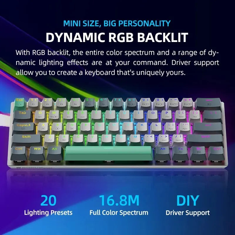 Wireless Mechanical Keyboard 60% Hot-swappable Tri-mode RGB Wireless