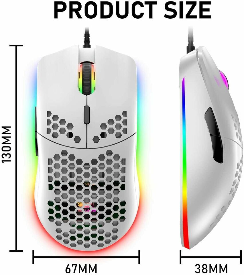 Wired Lightweight Gaming Mouse 69g Ultralight Honeycomb Shell RGB Chroma Backlit